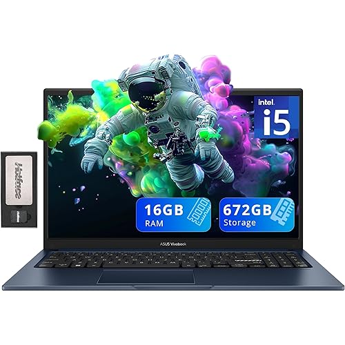 ASUS Vivobook 15 Business Laptop, 15.6" FHD Display, Intel i5-1235U, 16GB RAM, 672GB Storage(512GB SSD+160GB Docking Station Set), Intel Iris Xe Graphics, Webcam, Numeric Keypad, Win 11, Blue