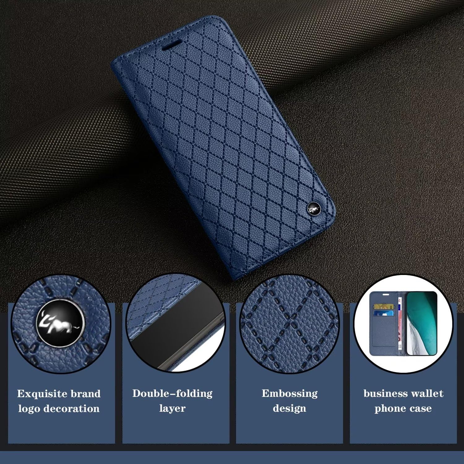 Custodia Portafoglio Con Supporto Per Xiaomi Redmi Note 9S / Note 9 Pro / Note 9 Pro Max - Pelle PU Blu Con Slot E Chiusura Magnetica - 3