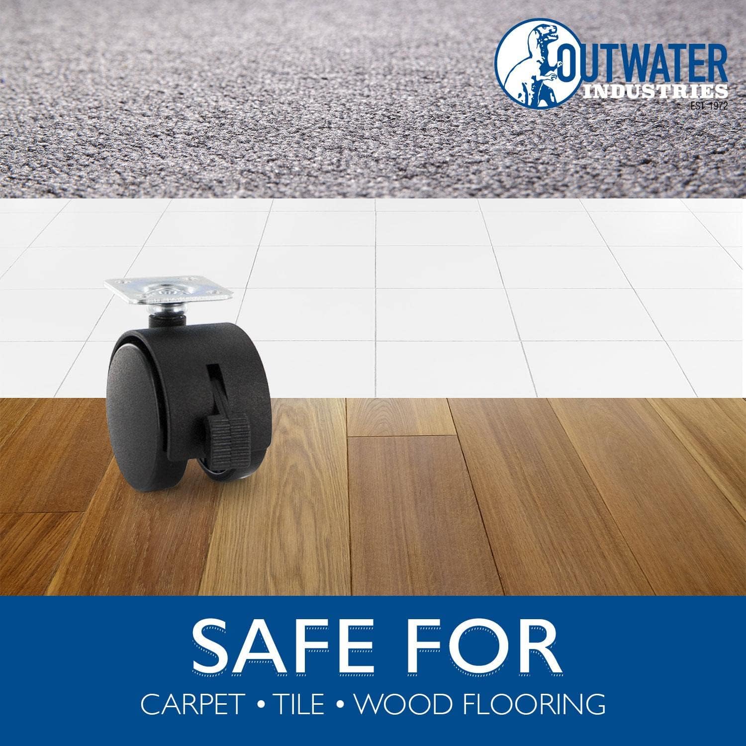 2" Wheel Diameter | Black Nylon Swivel Hooded Samson Twin Wheel Caster with Brake | 1-1/2" Square Top Plate | Installed mounting Height: 2-9/16''| 4 Pack