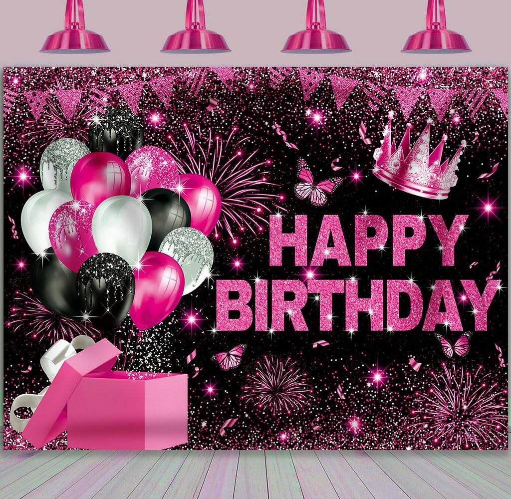 7x5ft Pink Girl Happy Birthday Backdrop Pink Backdrop for Birthday Party Baby Girl Birthday Banner Background Pink Baby Birthday Party Supplies