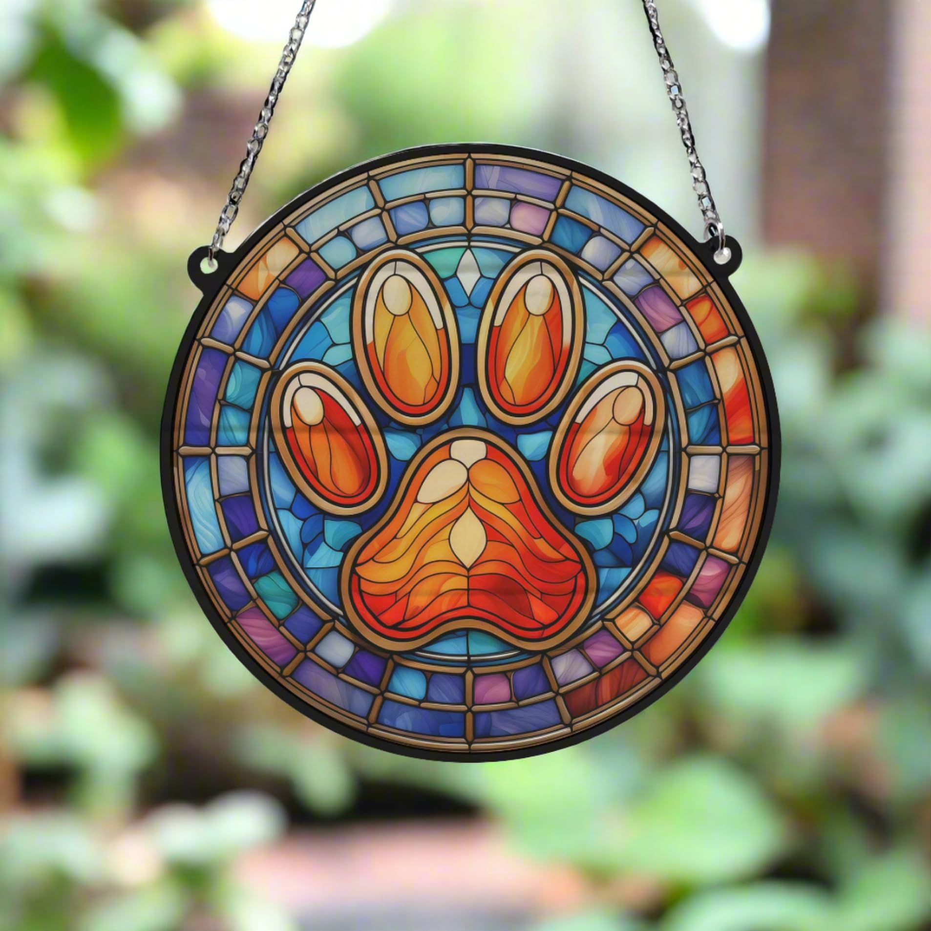Paw Print Stained Glass Effect Suncatcher Gift for Dog Lovers - 13cm - Image 4