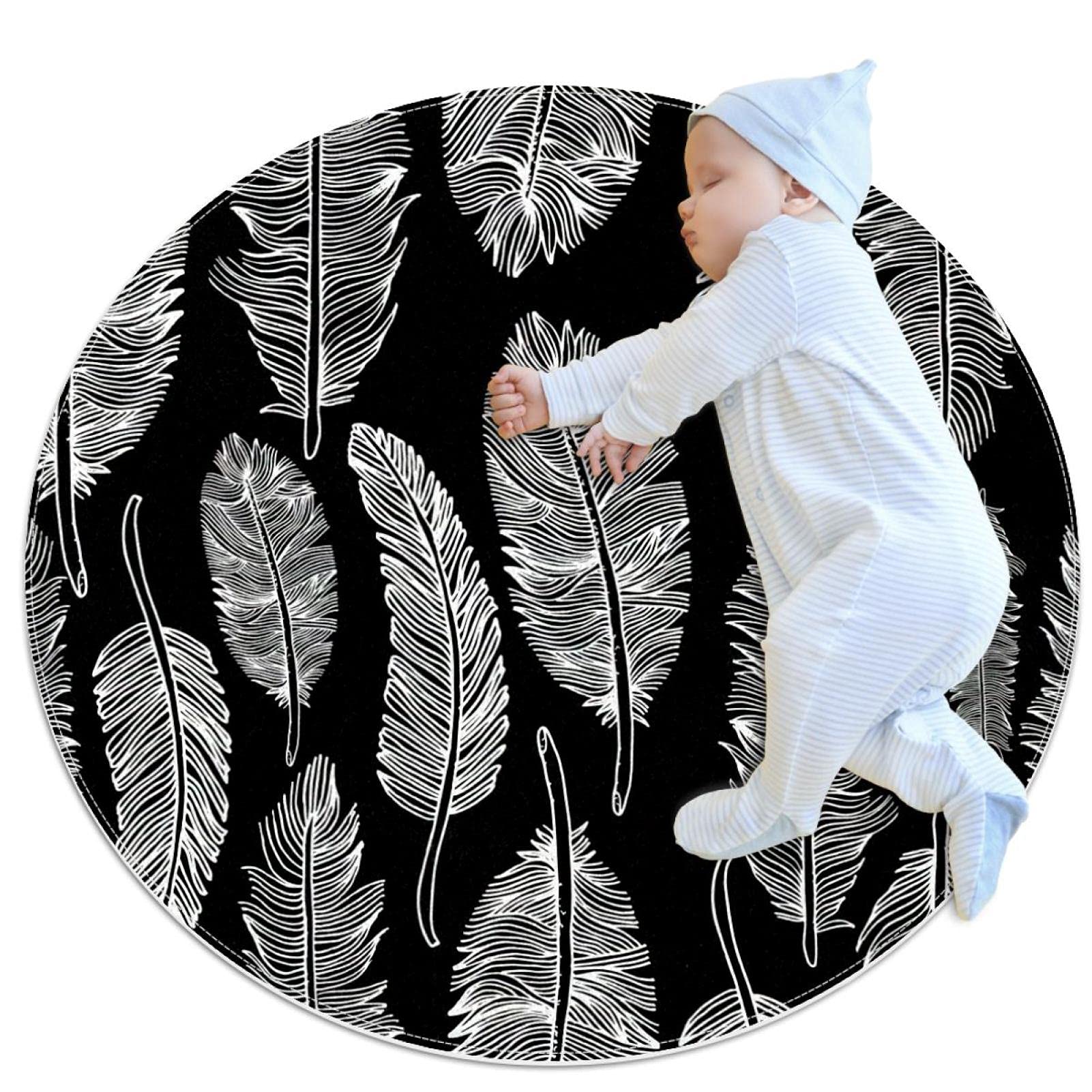 Tapis de salle de bain bohème pour canapé et chambre d'enfant rond 1m