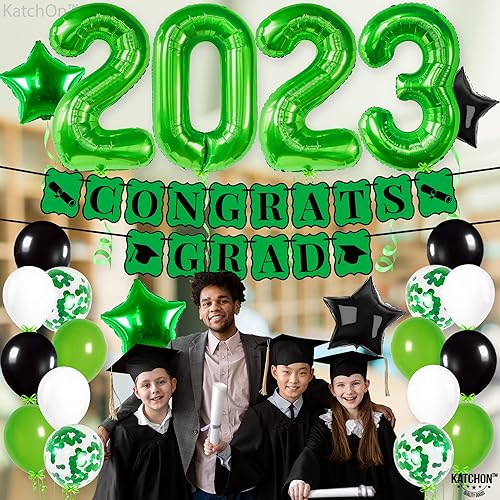Miniatura 8 de KatchOn, Decoraciones de graduación verdes y negras 2023-40 pulgadas, paquete de 43 | Cartel de felicitaciones negras y verdes | Decoraciones de