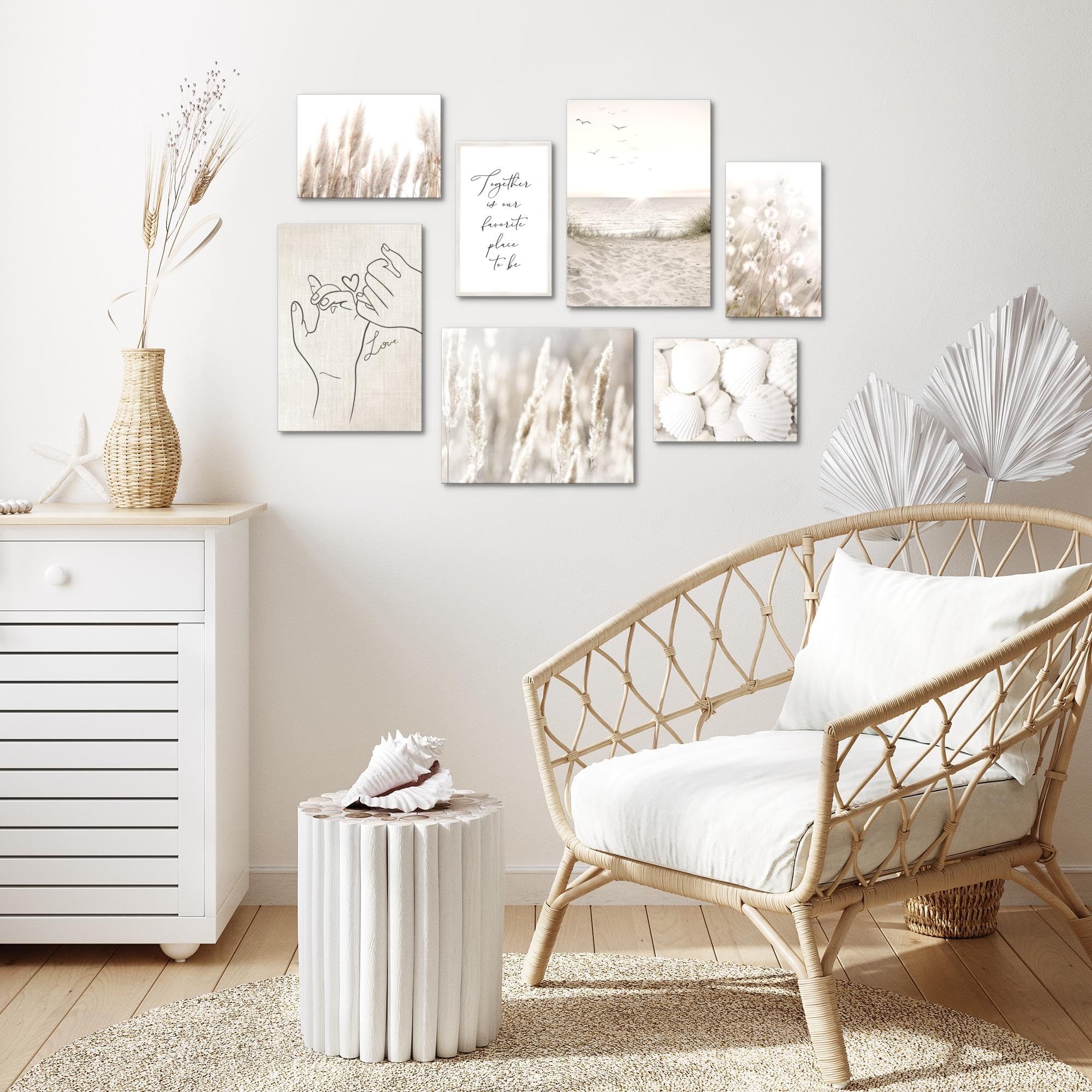 Novart Set of Canvas - COMPLETELY READY TO HANG - Pictures for Wall - Boho Beach - 7 Parts - Living Room Bedroom N023371a - Image 4