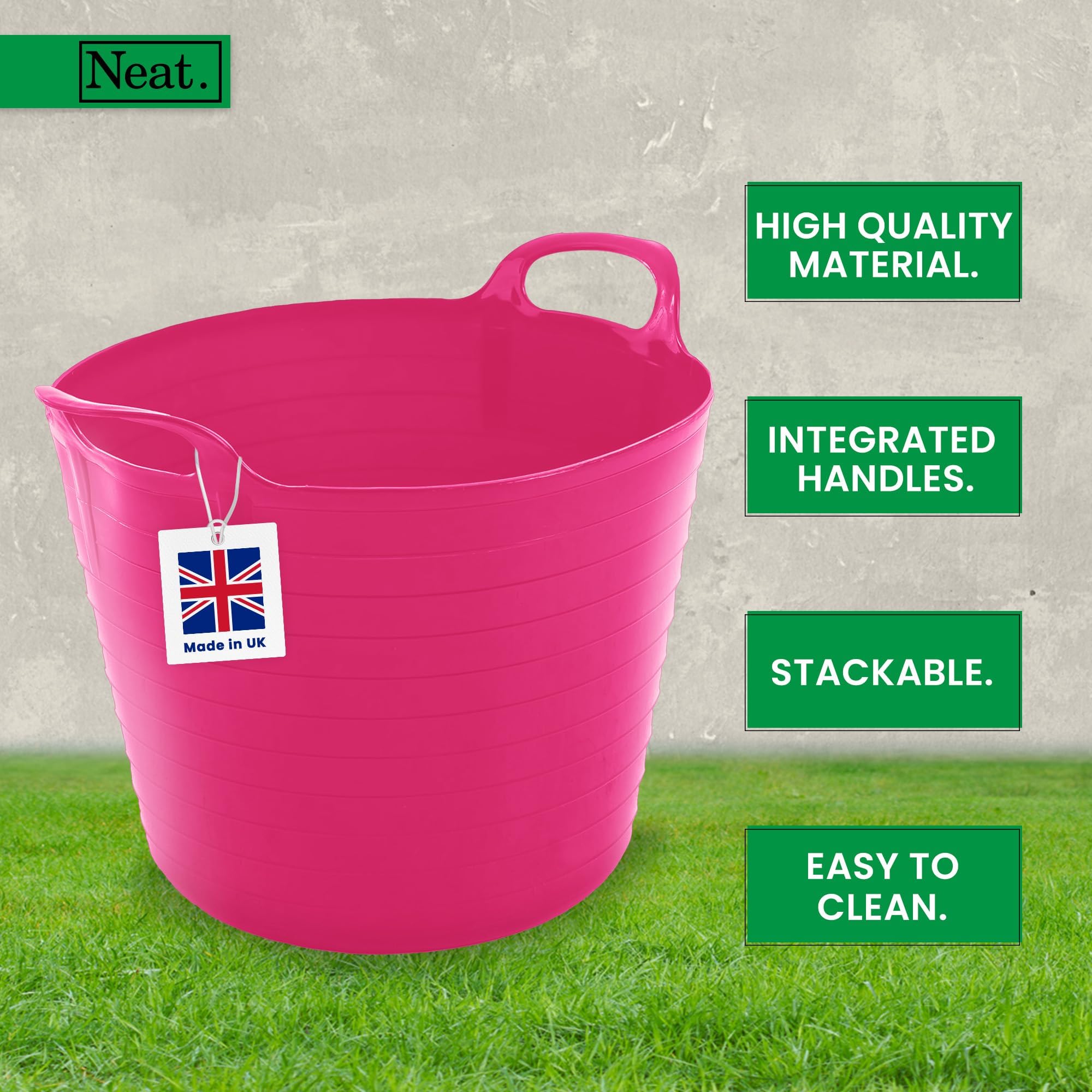42 LITRE FLEXI BUCKET LARGE TUB GARDEN CONTAINER FLEXIBLE STORAGE HORSE FEED TRUG REINFORCED HANDLE BASKET (PINK) — view 4