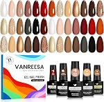 VANREESA 24 Pcs Pastel Gel Nail Polish Set -Spring Trendy Colors Gel Polish with Base Coat & 4 Effects of Top Coat Pink Orange Yellow Green Blue Purple Gel Polish Set Nail Kit Gifts for Women Girls