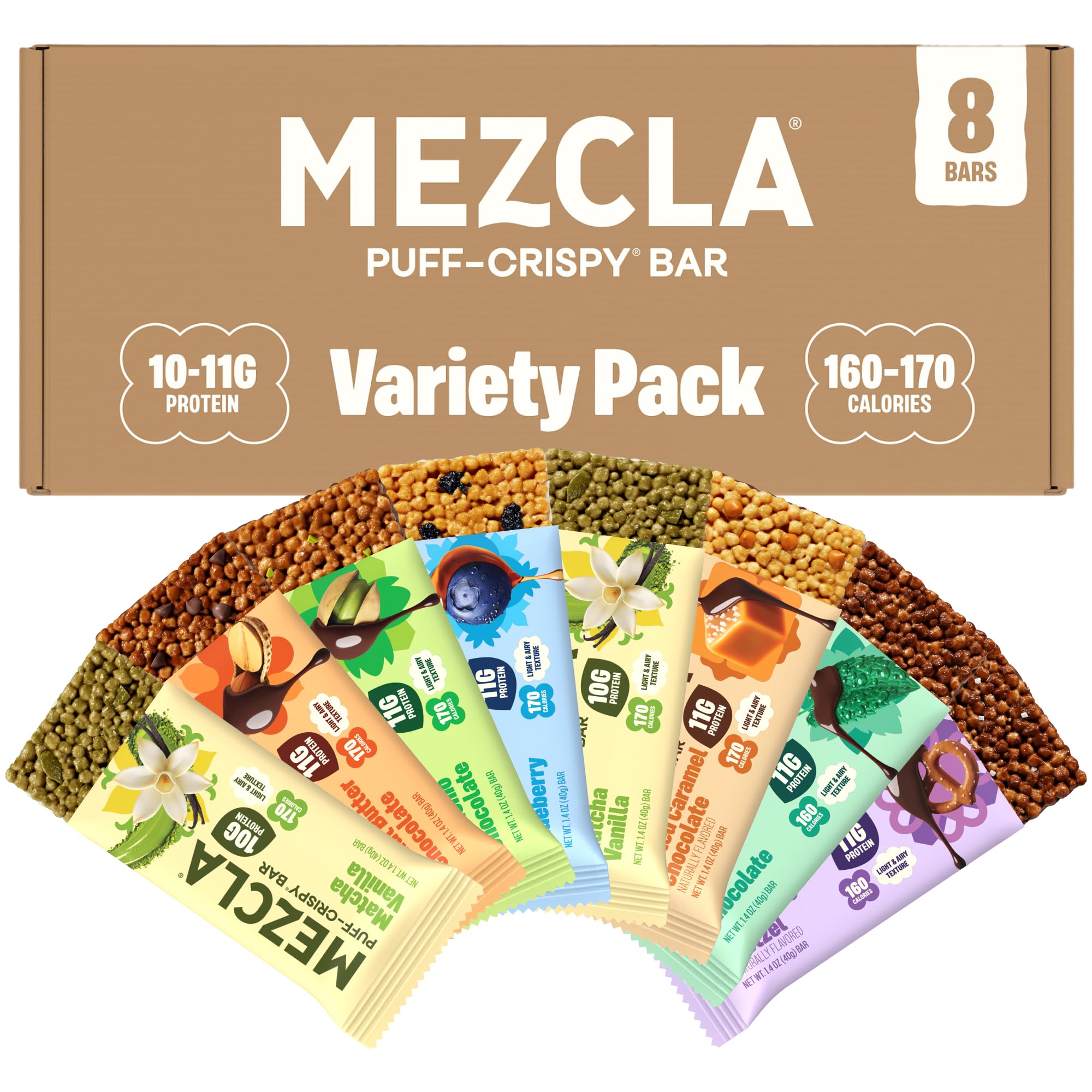 Mezcla Variety Pack Snack Bars, 10-11G Plant Based Pea Protein Treat, 8 Ct. Variety Pack 8 Count (Pack of 1)