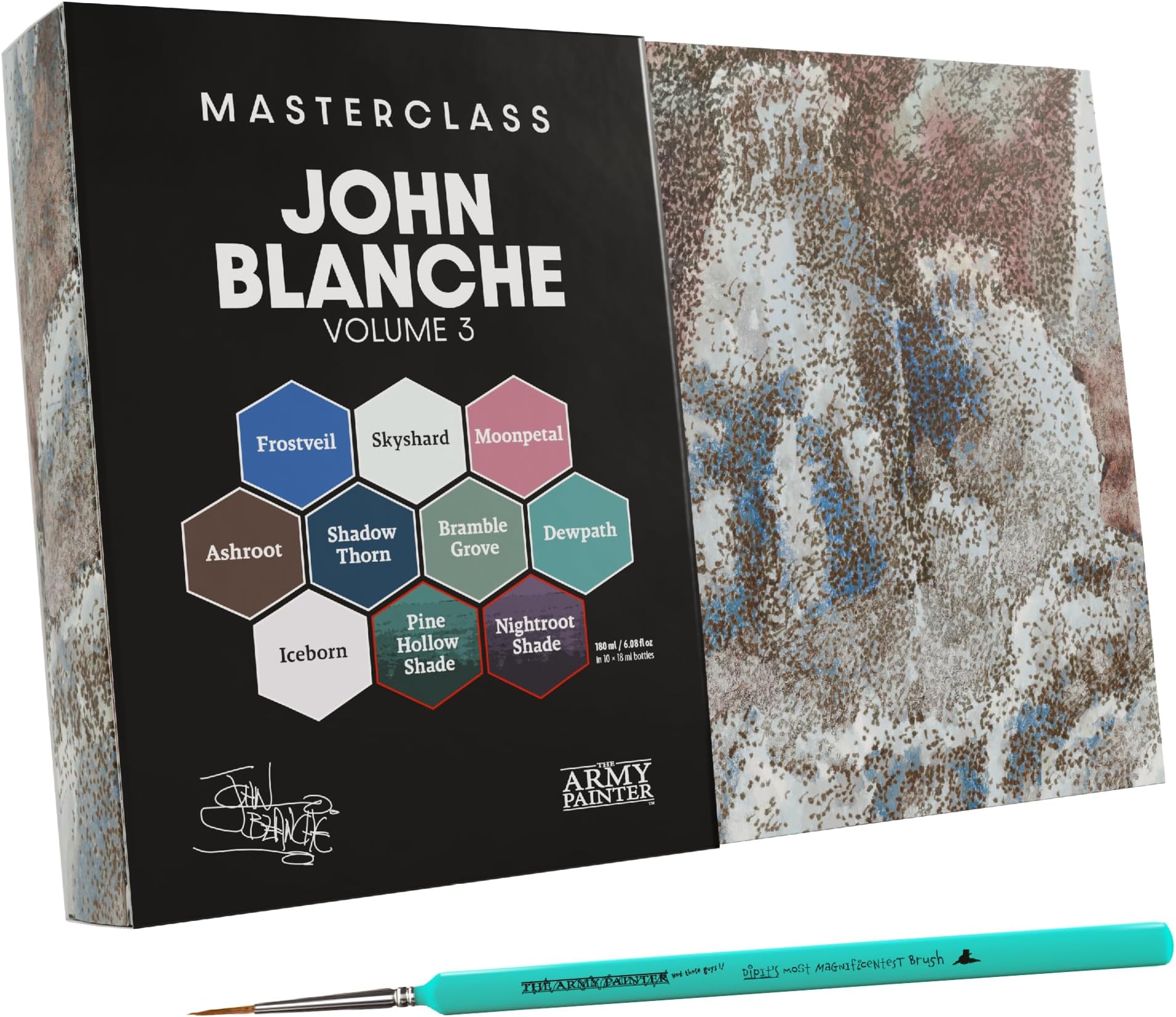 Masterclass John Blanche Volume 3 Paint Set Combo, 8 x 18 ml Warpaints Fanatic Paints, 2 Washes, 1 Brush & 1 Art Print - Model Paint Set for Miniature Wargaming