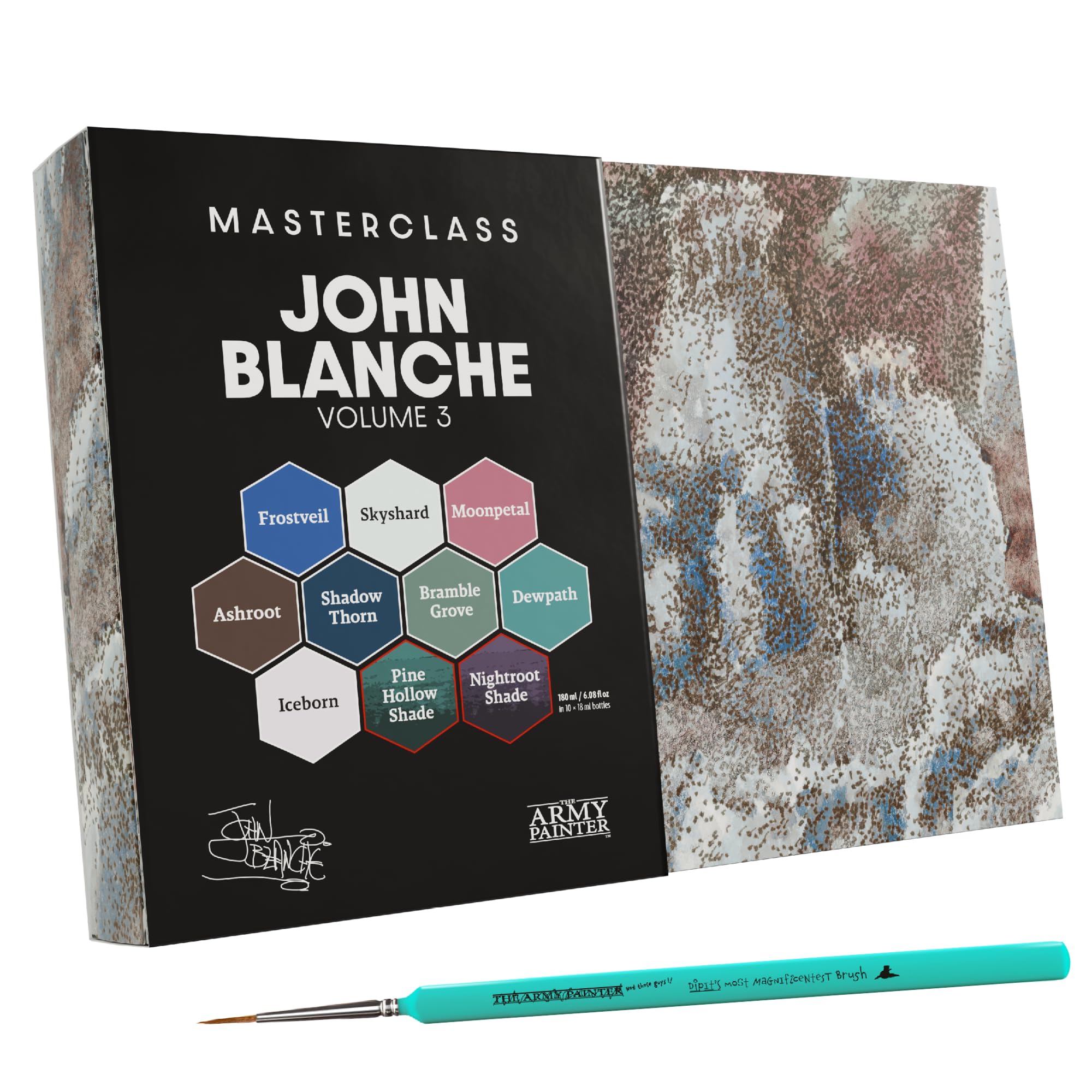The Army Painter, Masterclass John Blanche Volume 3 Paint Set Combo, 8 x 18 ml Warpaints Fanatic Paints, 2 Washes, 1 Brush & 1 Art Print - Model Paint
