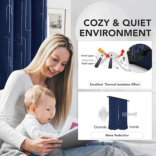 Miniatura 5 de Deconovo Cortinas de dormitorio de 63 pulgadas de largo, cortinas con bloqueo de luz, paneles de cortina de ventana con ojales, cortinas estampadas