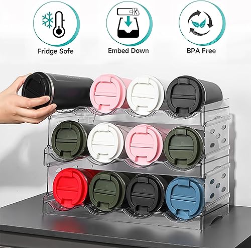 Miniatura 3 de Baosia Organizador apilable de botellas de agua para gabinete, soporte transparente de alta calidad para vaso, botella de viaje, estante de vino,