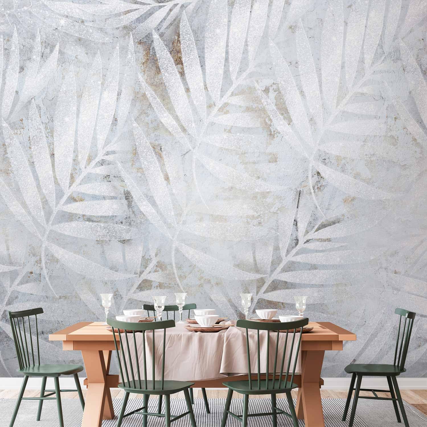 murando Fotomurales autoadhesivos tropical Hojas 343x256 cm Papel Pintado | Decoración de Pared Murales Pegatina decorativos adhesivos 3d Fotográfico Palmeras blanco gris