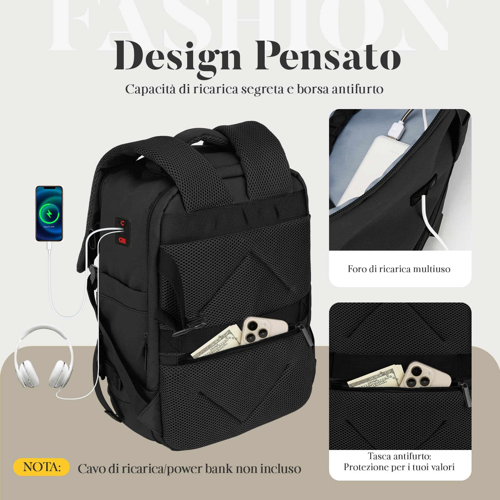 per Zaino Ryanair 40x20x25,Bagaglio a Mano 40x20x25 per Ryanair,Zaino da Viaggio Aereo Bagaglio a Mano per Più Compagnie Aeree con Foro di Ricarica e Tasca Antifurto