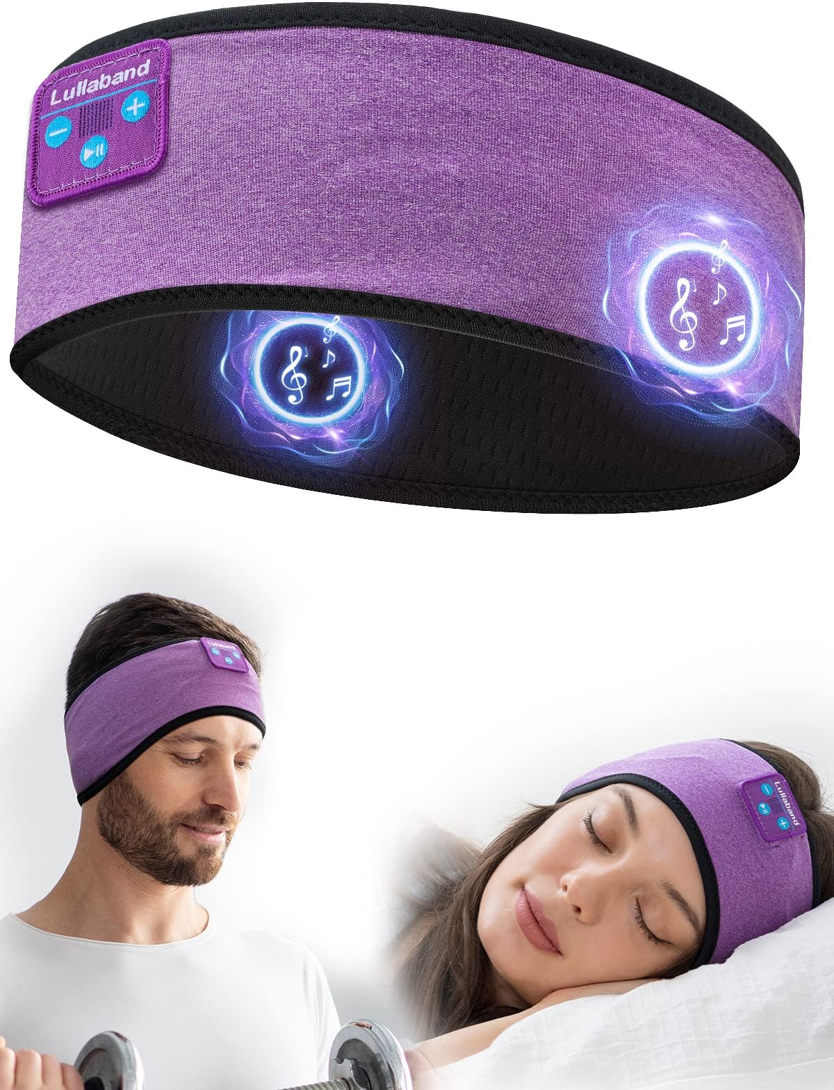 Lullaband Sleep Headphones Bluetooth Headband - Wireless Music Sleeping Mask Earphones for Side Sleepers with HD Stereo Speaker Tech Gadgets Gifts for Travel Workout Sports Meditation Yoga Housework