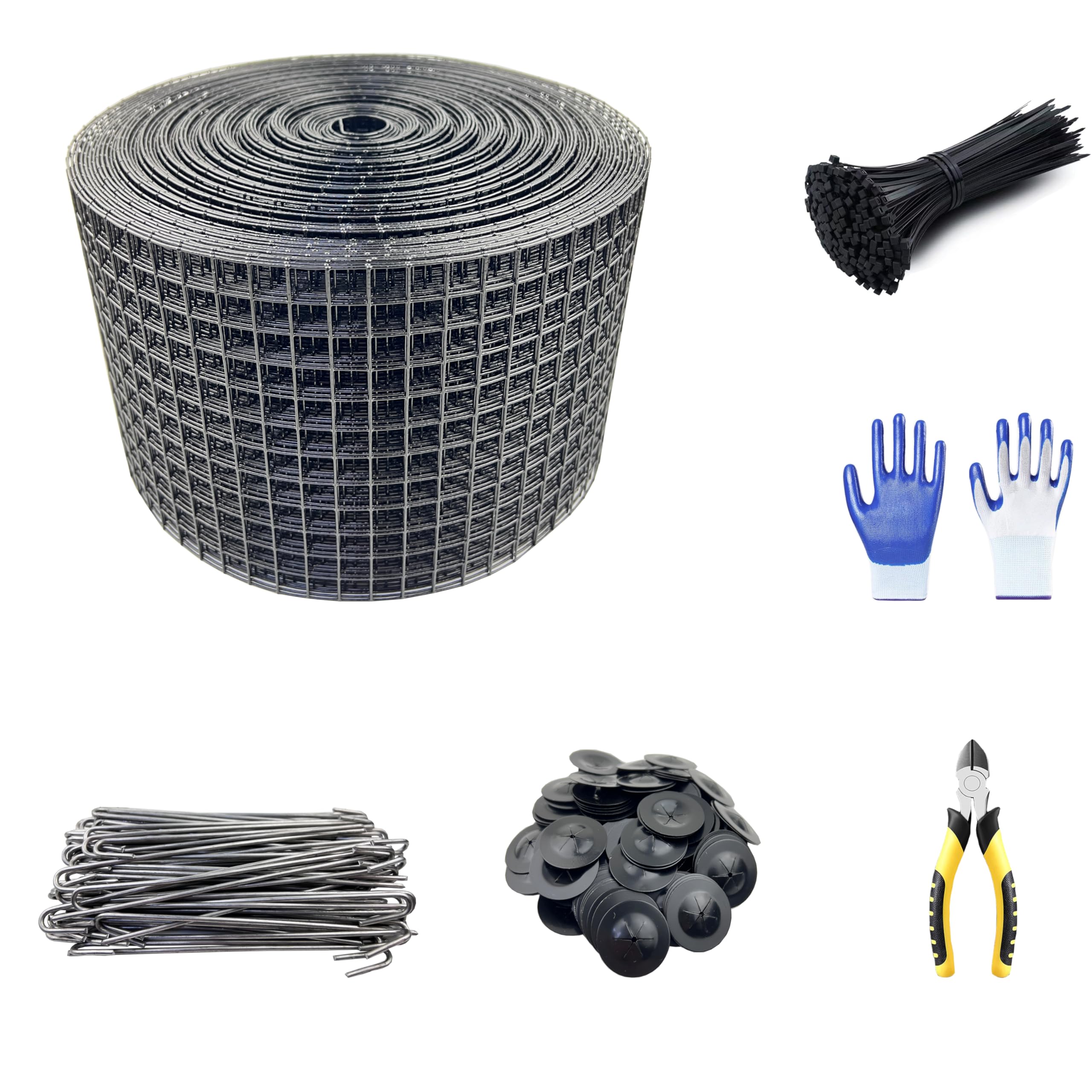 SOTEE 6” x 100‘ Solar Panel Bird Guard, 1/2 Inch Black Vinyl Coated Welded Wire Fence, Solar Panel Bird Mesh with100 PCS Fasteners, 100PCS Tie Wires, Cutting Scissor and Gloves