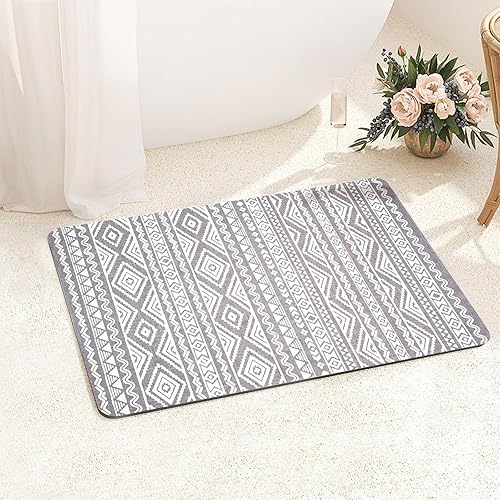 FRESHMINT Tapete de baño suave abstracto, tapete de baño de acuarela, antideslizante, qucik, delgado, lavable, con capa súper absorbente de agua y