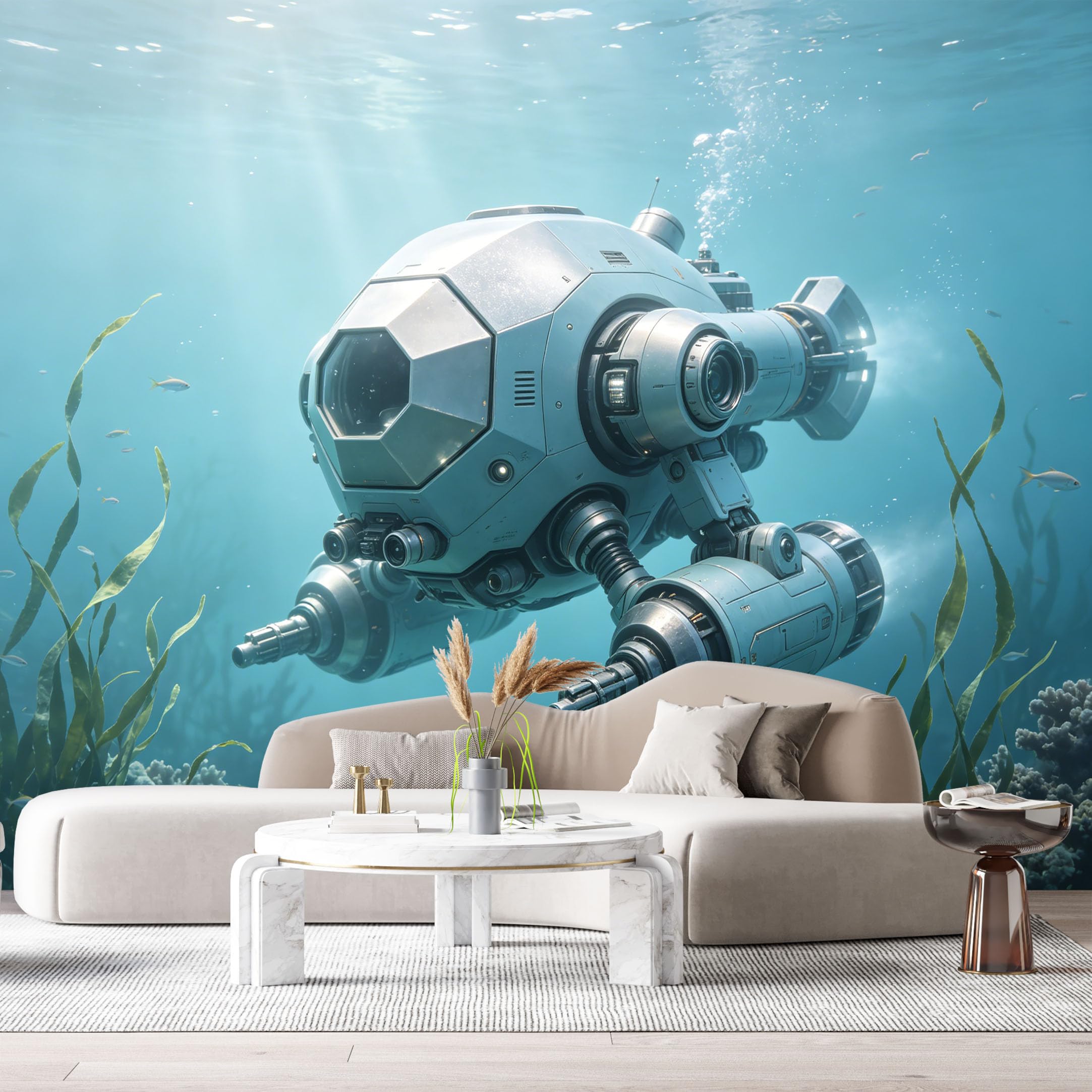 Custom Size Wall Mural Underwater Mech Submarine Robot Science Fiction Futuristic Machinery SelfAdhesive Art Prints Removable Large Wallpaper Esports Room Game Room Tenant Room Studio