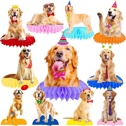 Golden Retriever - Centros de mesa de panal de abeja para decoración de mesa de fiesta de perro, 12 piezas, decoraciones de fiesta de cumpleaños,