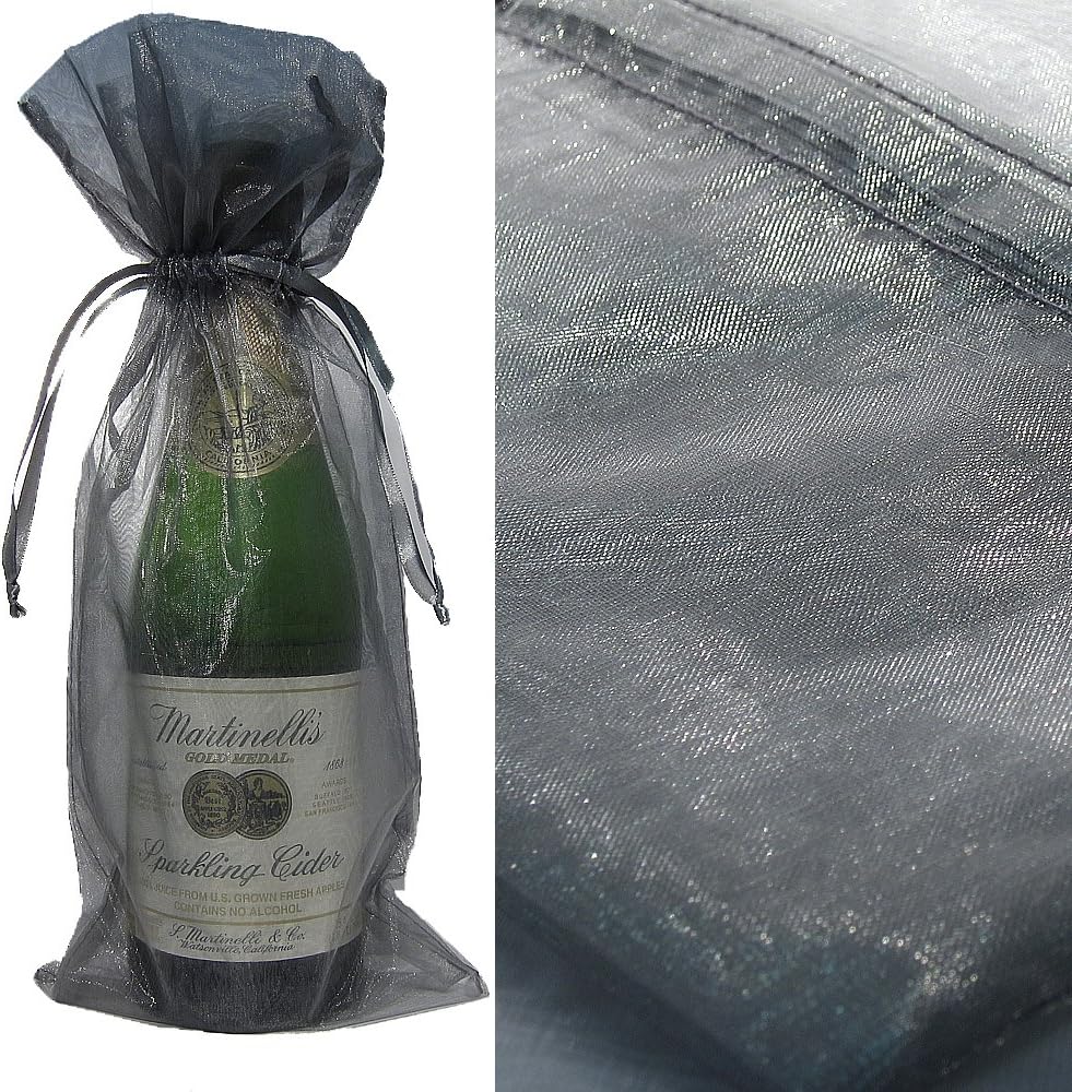 10pcs Silver Bottle & Wine Organza Favor Gift Bags - Fits Most Bottles