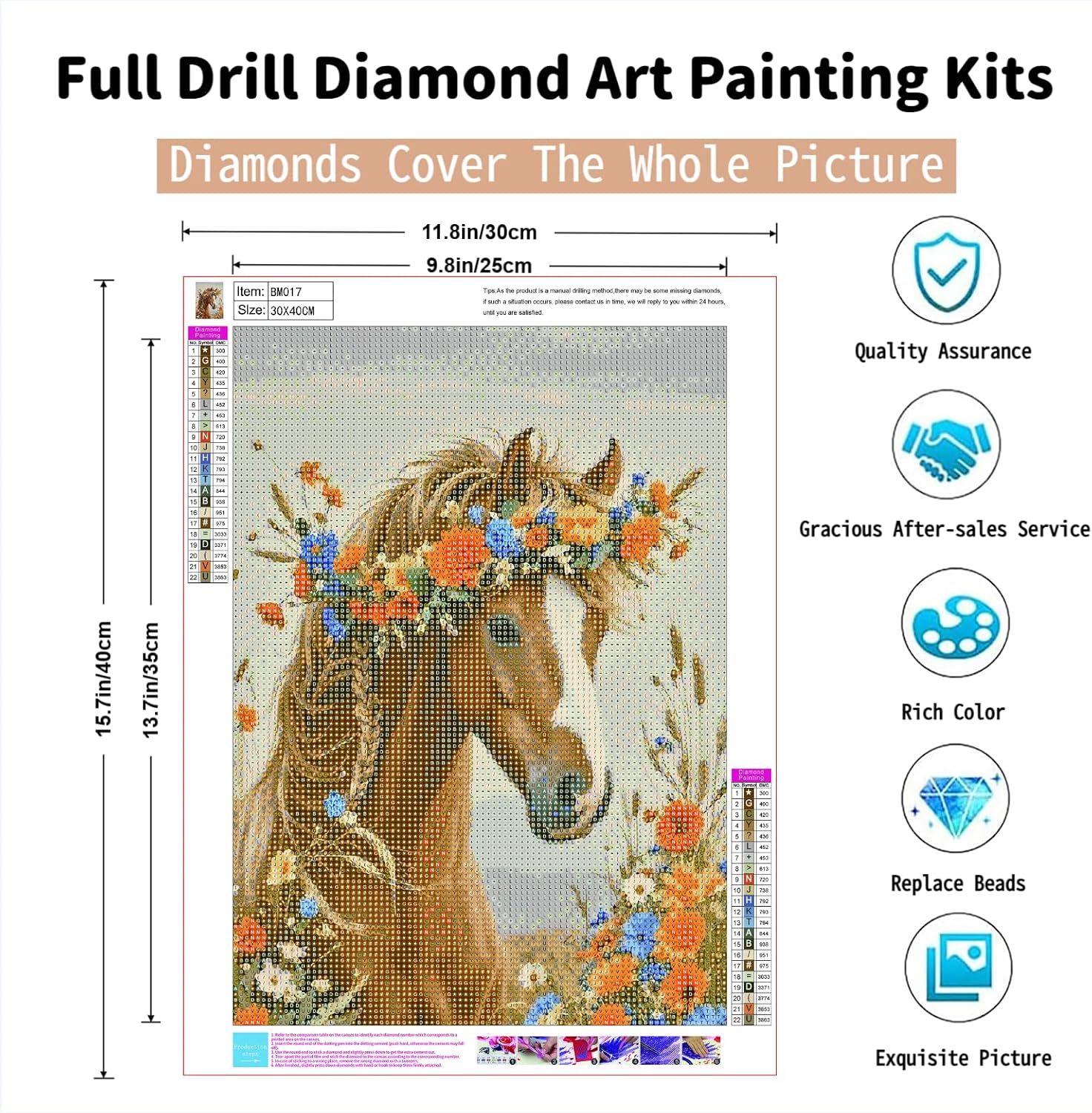 PINFFSHU 5D Diamond Painting Kits for Adults Beginners - Beautiful Horse with Floral Crown，Full Drill DIY Sparkling Gem Art Craft with Tools, Home Wall Decor, Unique Gifts for Women, 12x16 Inch image 3