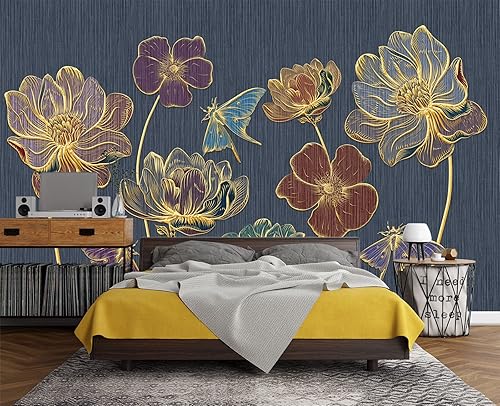 Miniatura 7 de Papel tapiz de pared con diseño de mariposas y luna de ramas doradas, para dormitorio, 178 x 117 pulgadas