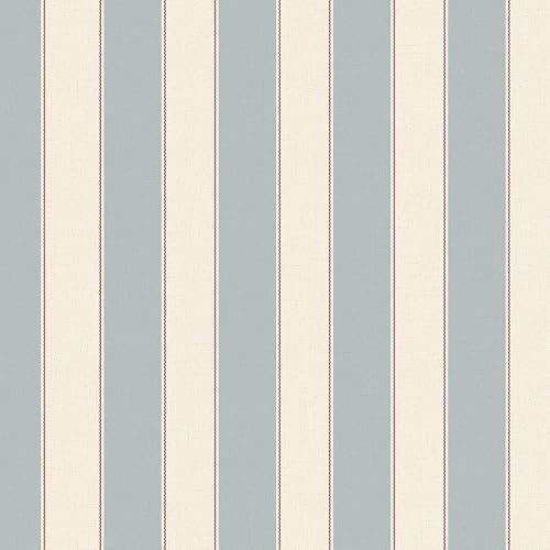Baolanzw Blue and White Cream Striped Wallpaper Peel and Stick Self-Adhesive Removable Waterproof Wallpaper for Bedroom Kitchen Bathroom (Blue, 17.32"x 118.11")
