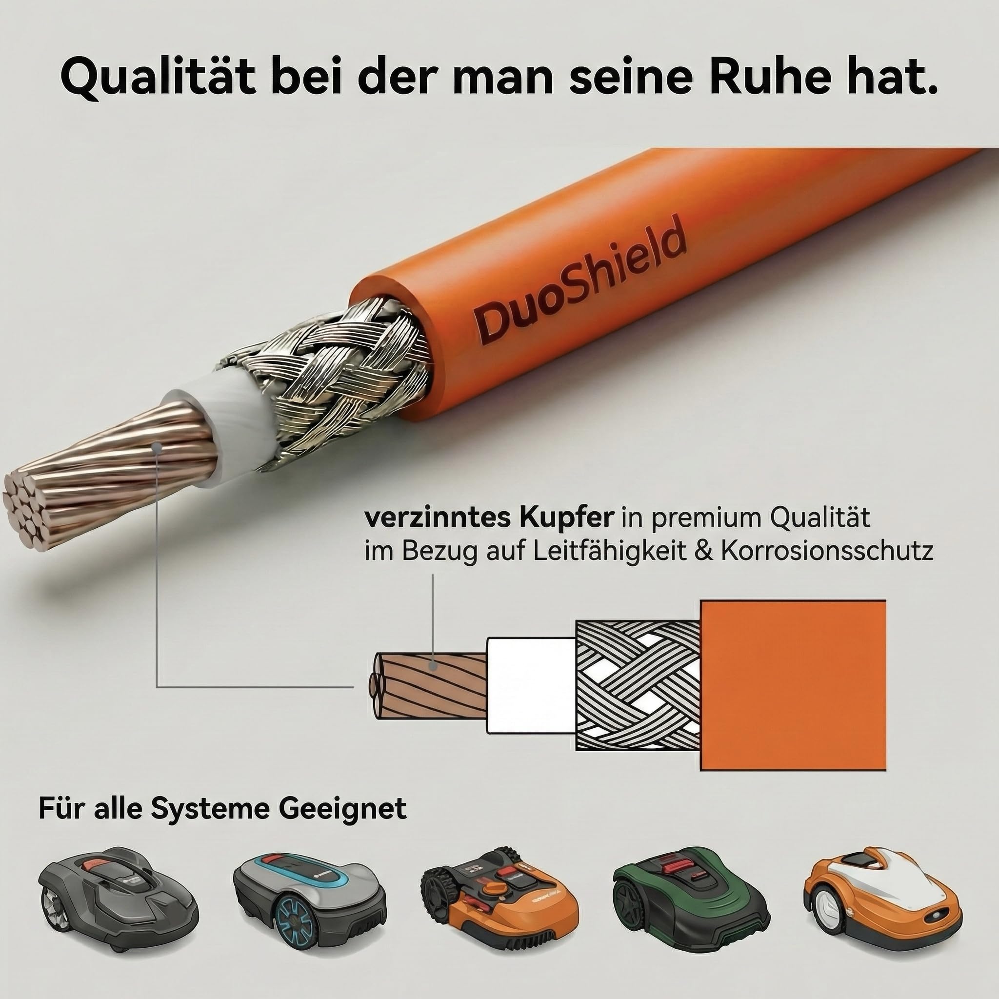 EdenGardens Mähroboter Begrenzungskabel 150m Duo Shield 3,4mm Ø EXTRA Strong 4-Schicht Panzerung mit Stahlgeflecht bissfest spatenfest