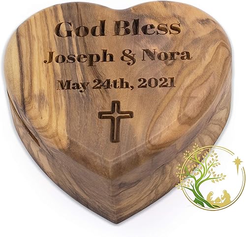 Caja de corazón personalizada | Caja de rosario de madera personalizada con cualquier mensaje - Regalo religioso para la comunión de confirmación