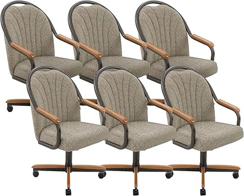 Miniatura 9 de Chromcraft Douglas Juego de 4 sillas de comedor casuales Sillas de comedor clásicas giratorias con inclinación con ruedas, sillas de madera con