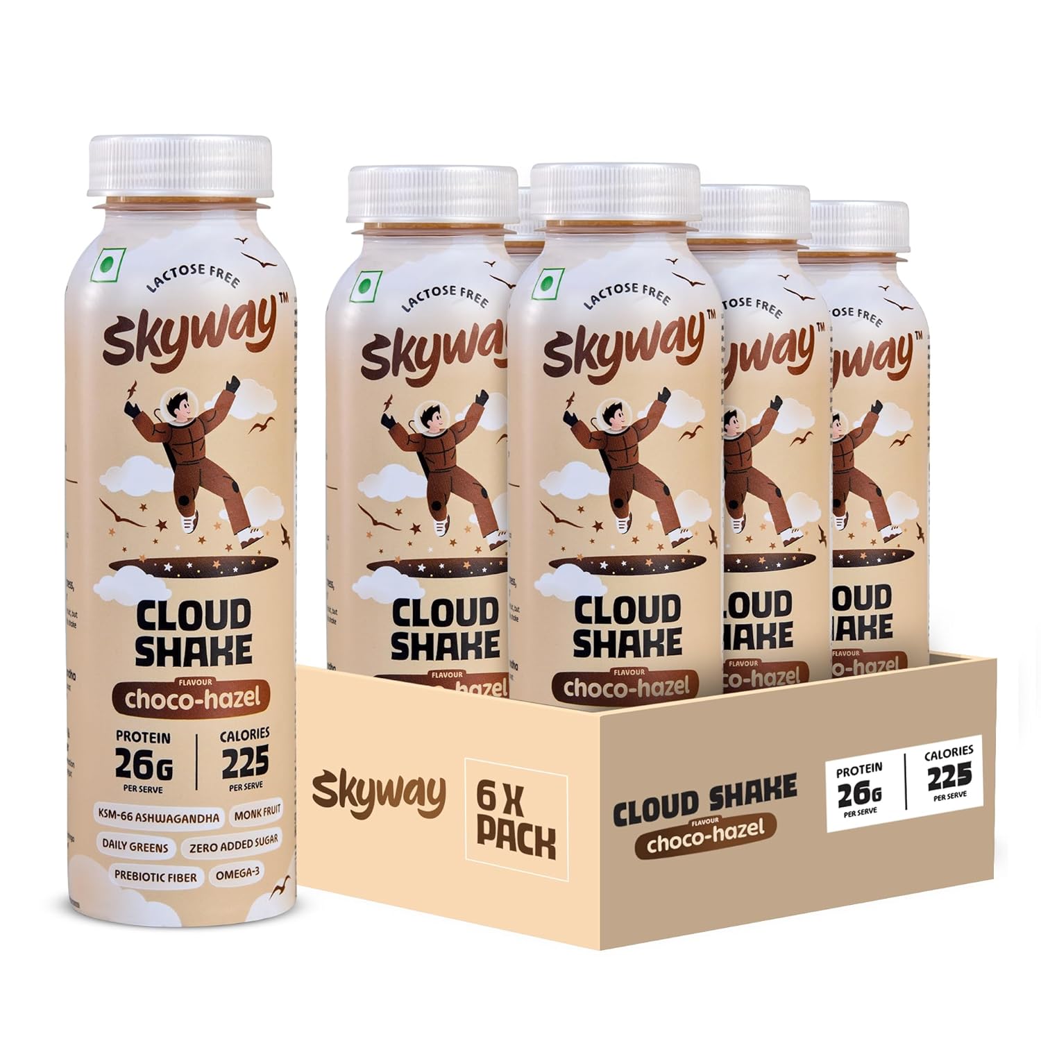 Skyway Choco Hazel Cloud Shake | 26g High Protein Milkshake | Lactose Free | Zero Added Sugar | Contains Prebiotic Fiber, KSM-66 Ashwagandha, Daily Greens, Milk Protein – Pack of 6 x 280ml Skyway Choco Hazel Cloud Shake | 26g High Protein Milkshake | Lactose Free | Zero Added Sugar | Contains Prebiotic Fiber, KSM-66 Ashwagandha, Daily Greens, Milk Protein – Pack of 6 x 280ml