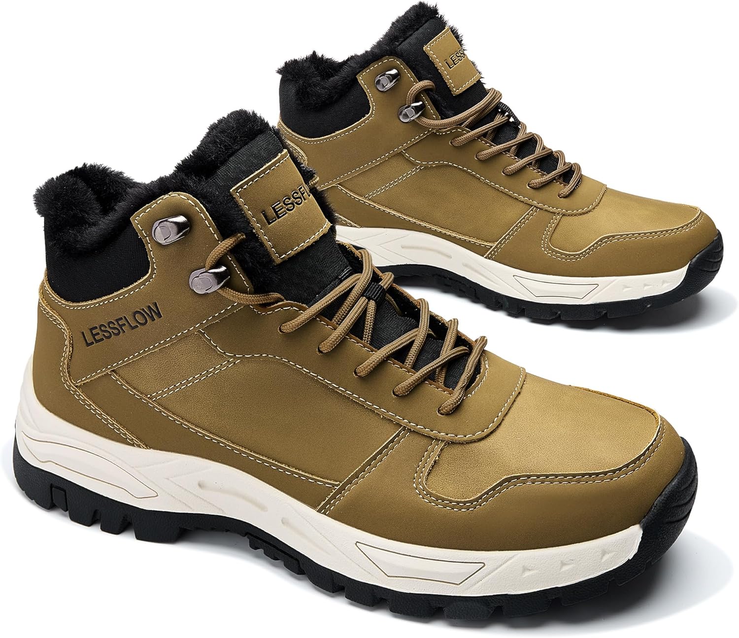 Mens Winter Snow Boots Anti Slip Hiking Shoe Warm Fur Lined Work Walking Ankle Shoes Leather Casual Lightweight Outdoor Cold Weather Brown 11.5 - Image 6