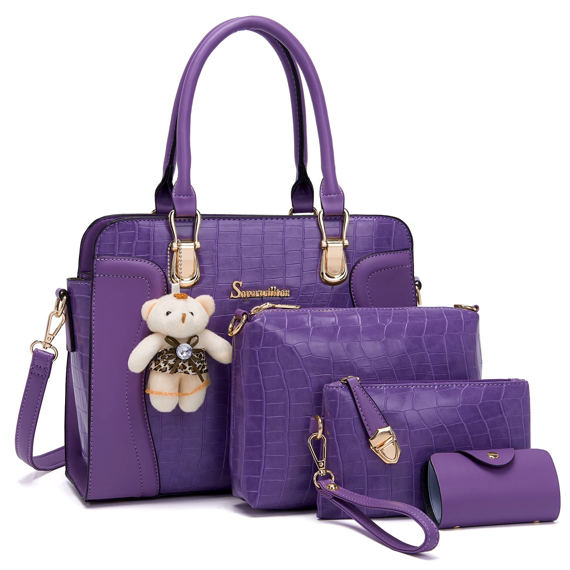 SoperwilltonWomen's Fashion Handbags Tote Bags Shoulder Bag Top Handle Satchel Purse Set 4pcs