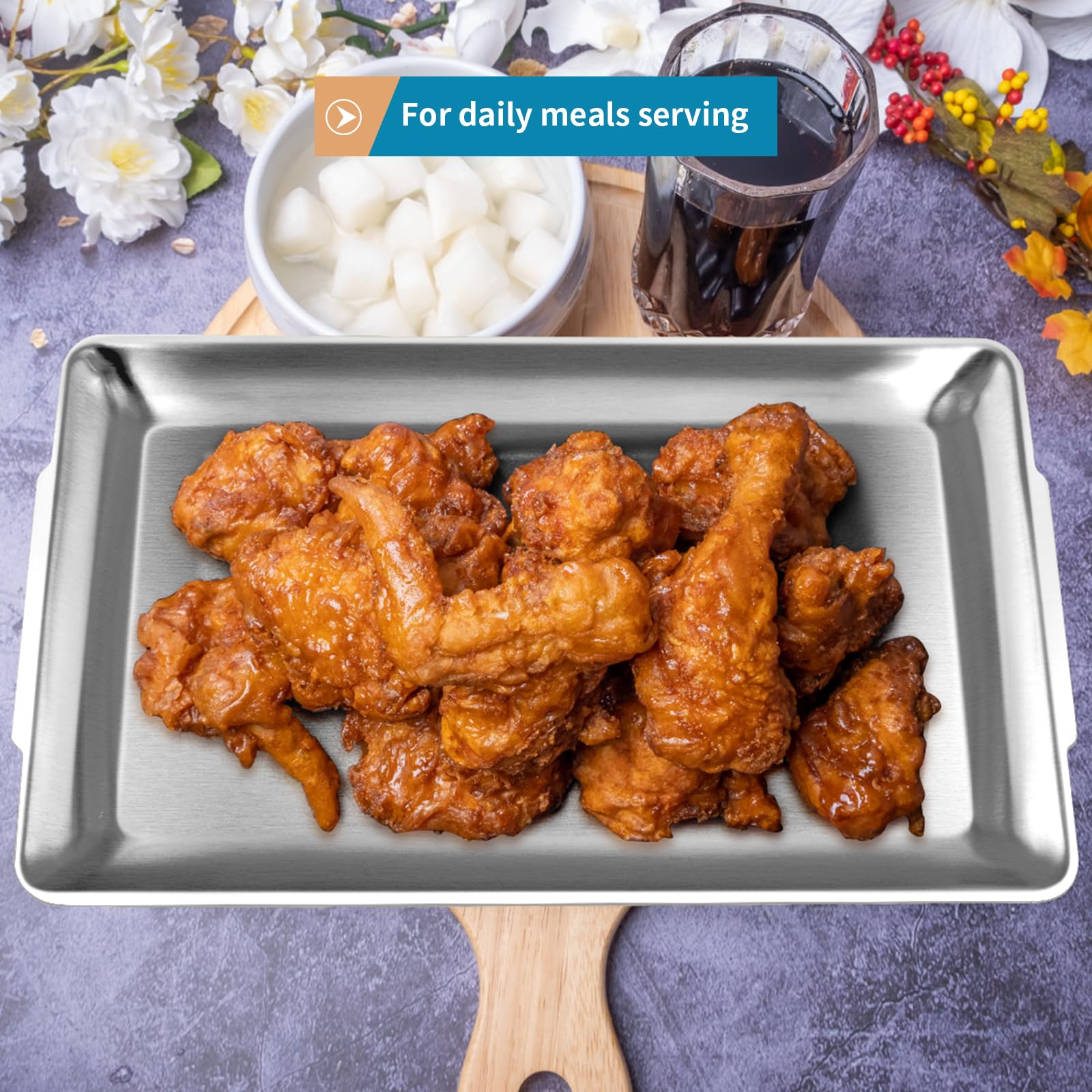 Bandeja de acero inoxidable 304 de 39,9 cm – Bandeja de barbacoa para servir fiesta, bandeja de buffet para aperitivos, aperitivos y salsas, acabado cepillado, duradero y elegante