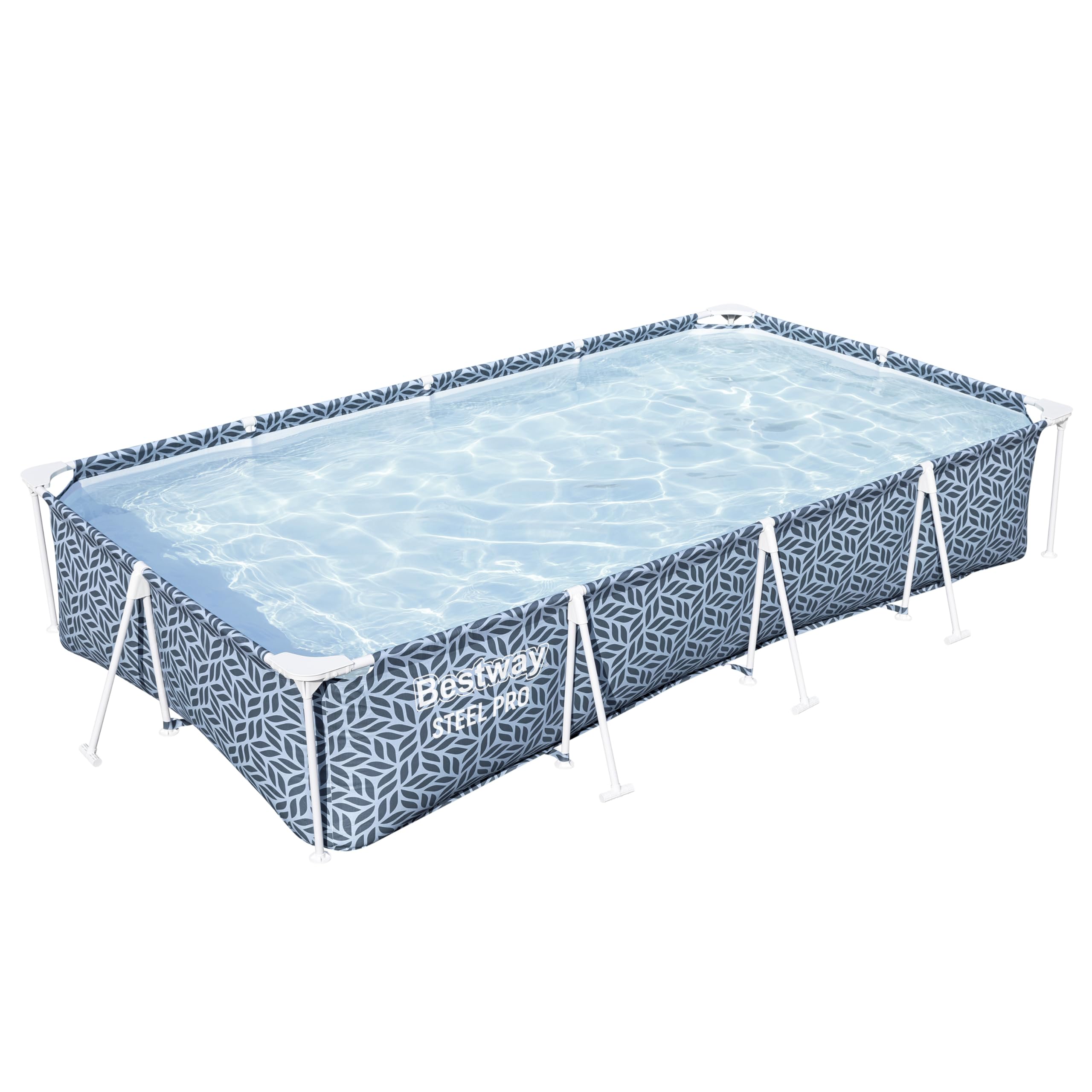 Bestway Steel Pro Frame Pool ohne Pumpe 366 x 201 x 66 cm, Blattform-Design, eckig