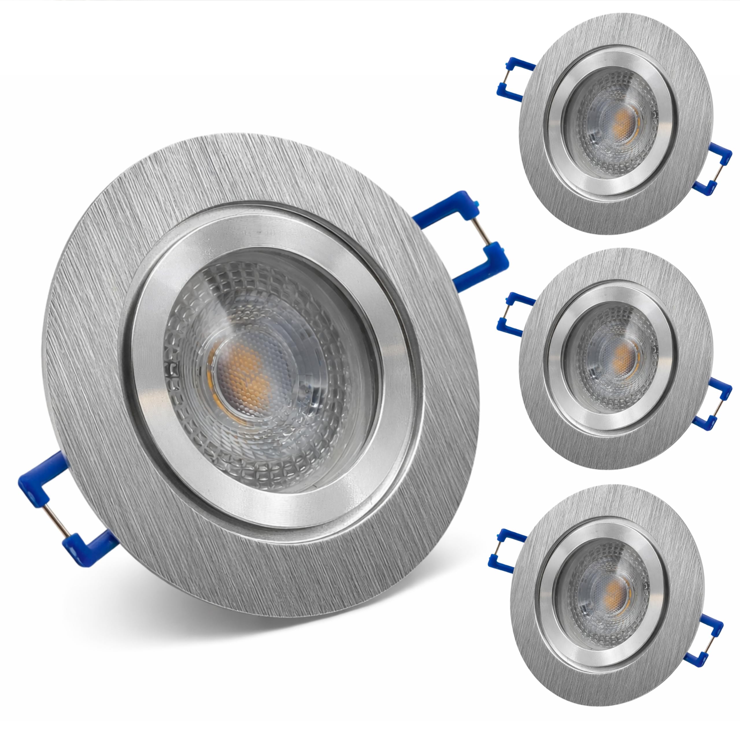 LED Einbaustrahler 230V Flach IP44 Edelstahlgebürstete Einbauspots Badezimmer- Energiesparende warmweiße Einbauleuchten - 5W (4er Set 4000k neutralweiß)