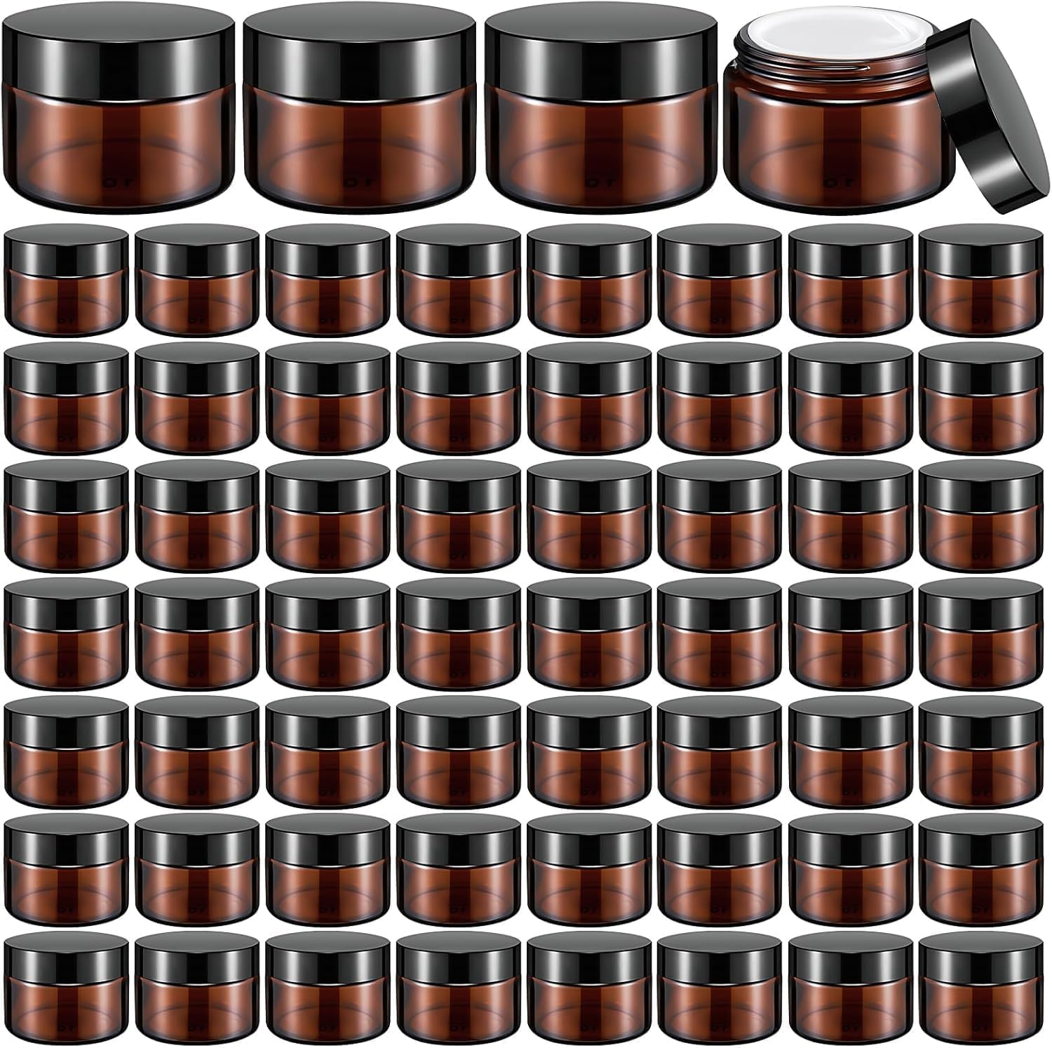 60 barattoli per unguento in vetro ambrato da 30 ml, con coperchio, piccoli contenitori per cosmetici, rotondi, vuoti, per lozioni, campioni, polvere, sali da bagno