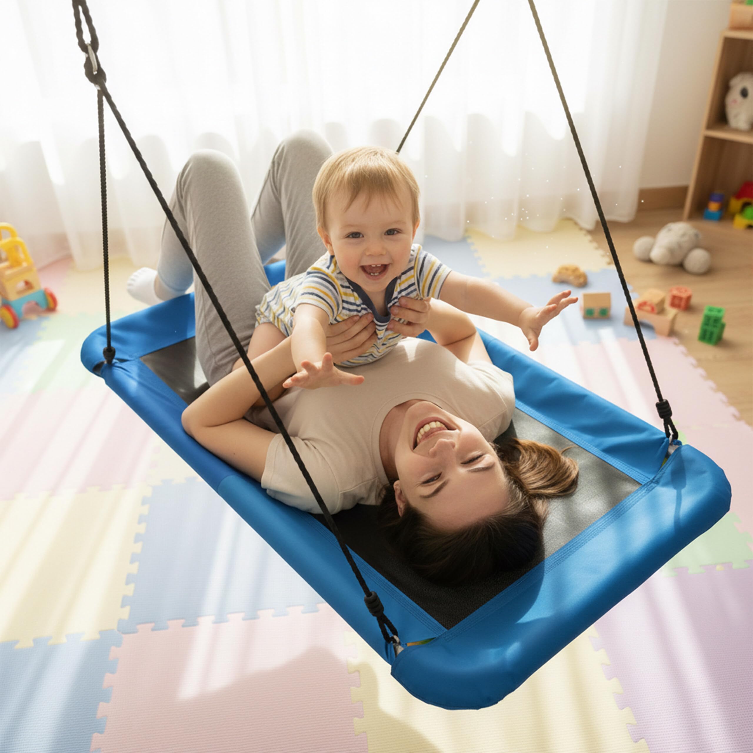 Relaxdays Nid de balançoire rectangulaire, Enfants & Adultes, 150 kg, L x P 150 x 80 cm, extérieur, Bleu