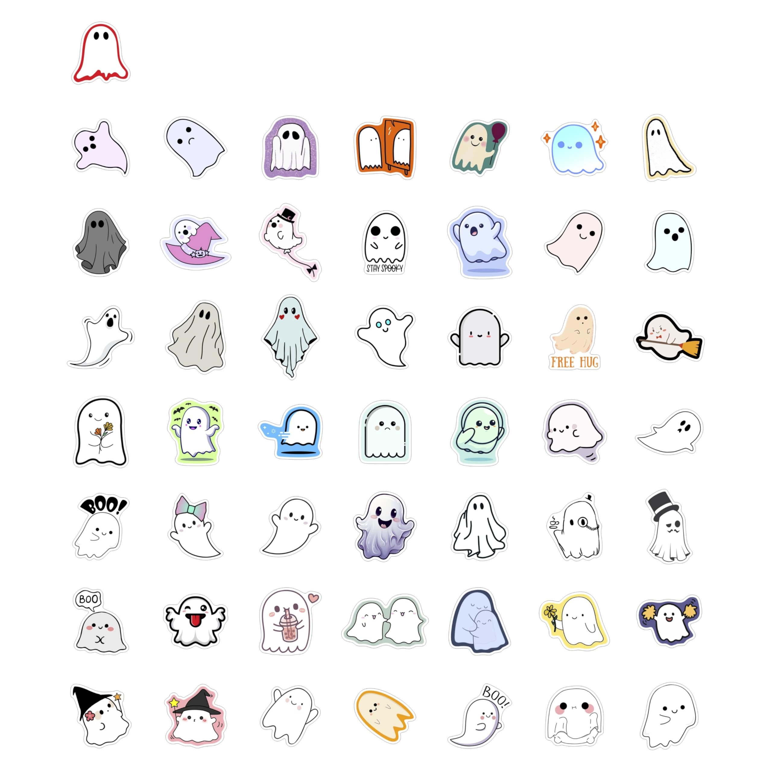 BulbaCraft 100 adesivi fantasma per bottiglia d'acqua e computer portatile, bomboniere e decorazioni fantasma, decalcomanie in vinile impermeabili, adesivi divertenti per Halloween e regali per donne