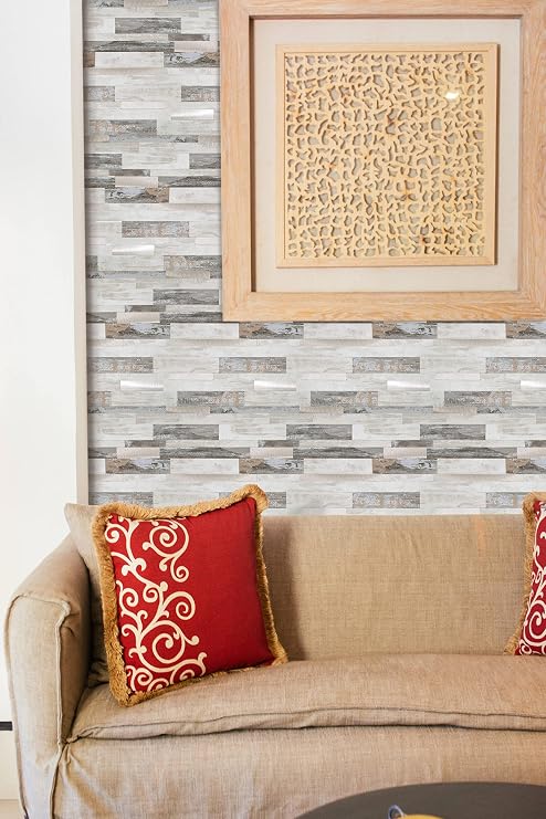 KASARO Peel and Stick Marble Backsplash Tile, 10 Sheets, Collage Marble with Printed Stone Pattern, Self-Adhesive Wall Tile for Kitchen, Bathroom, Fireplace, RV (11.8 x 14)