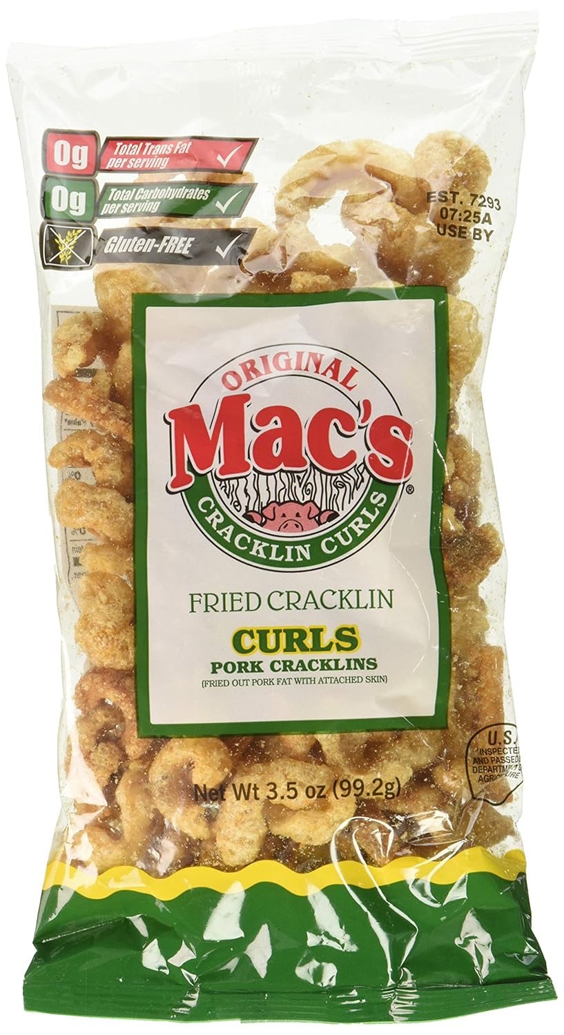 Mac's Fried Cracklin Curls Pork Cracklins 3.5oz Pack of 6