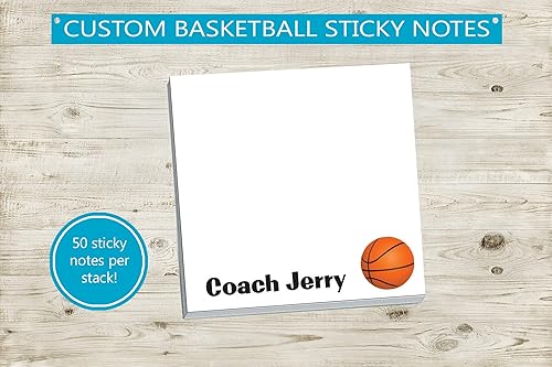 Miniatura 5 de Notas adhesivas de baloncesto personalizadas  3 x 3 pulgadas con 50 hojas por bloc, texto personalizado, nombre, idea de regalo, bloc de notas