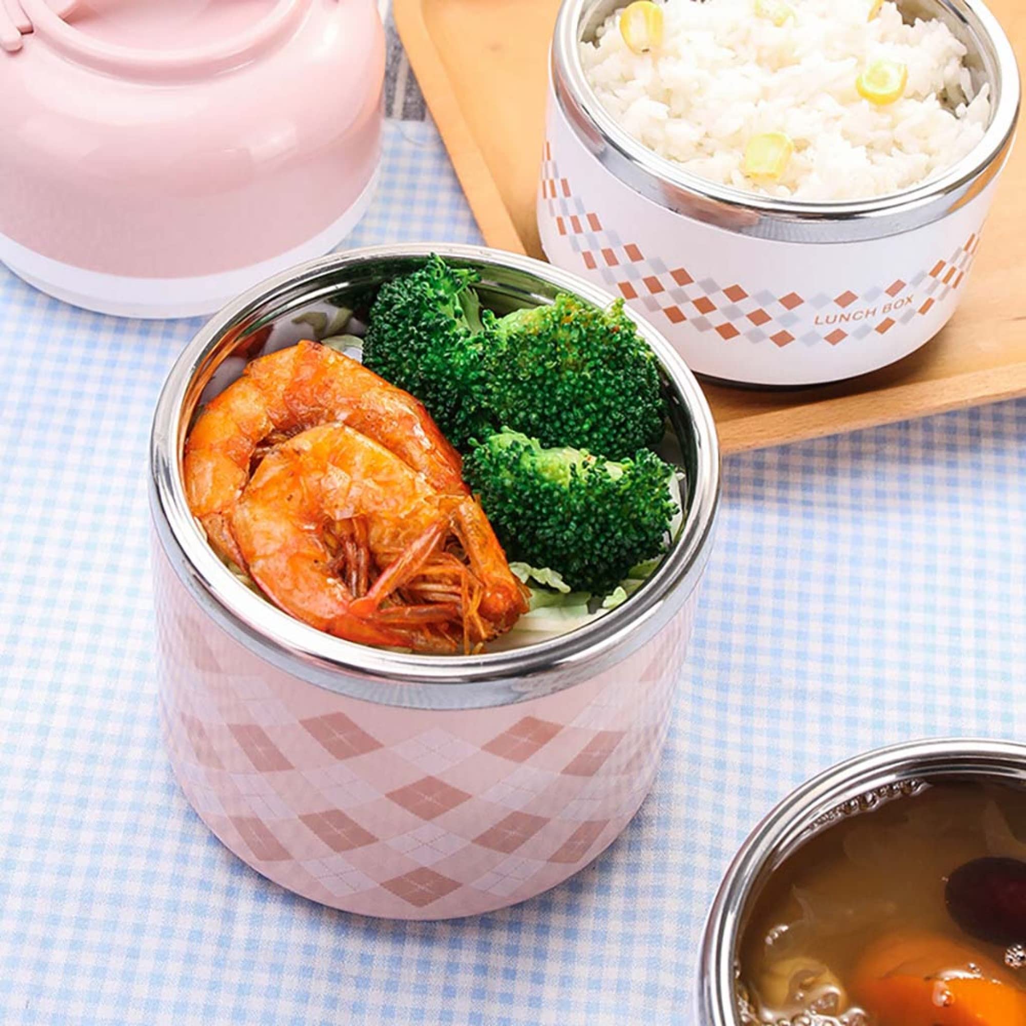 bwh Fiambrera térmica Acero Inoxidable Fiambrera Bento de 2 Niveles Contenedores PortáTiles de Almacenamiento de Alimentos para NiñOs Adultos Escuela Oficina Trabajo Hogar Picnic