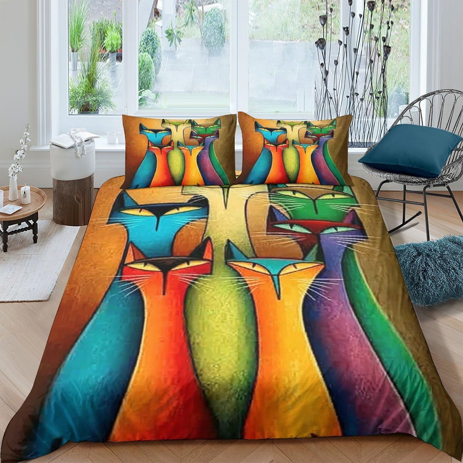 Ctjqhvkz Style-10 3D Printed Colorful Abstract Cat Fitted Sheet Microfiber Soft Artistic Animal Bed Cover For Bedroom Dorm Decor Single（135X200cm）