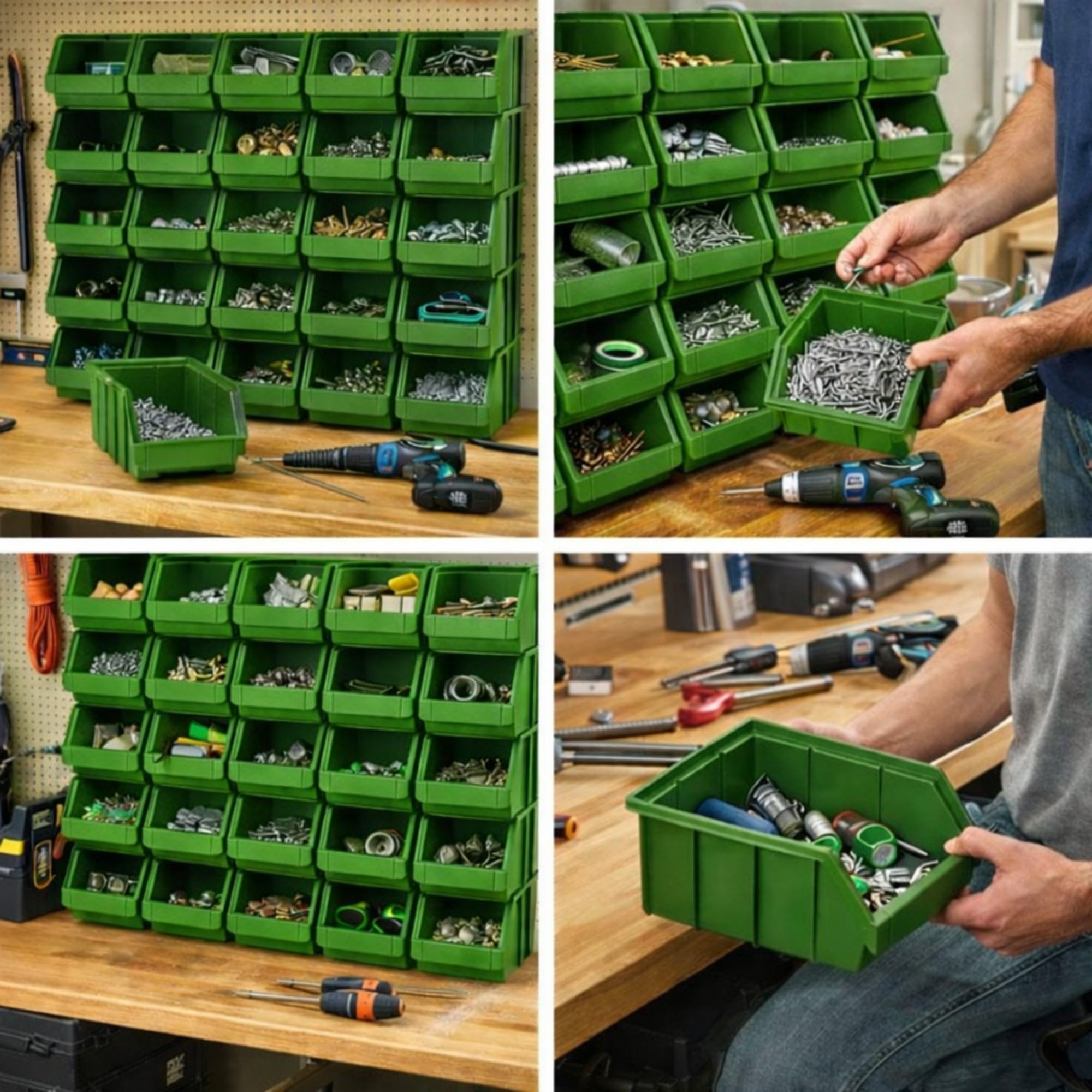Rodopi 26er Set Stapelboxen, Größe M | Sichtlagerkästen 230x150x130mm | Robuste Lagerboxen für Werkstatt, Garage, Keller | Aufbewahrung für Kleinteile & Werkzeug | Sortierkästen Rot