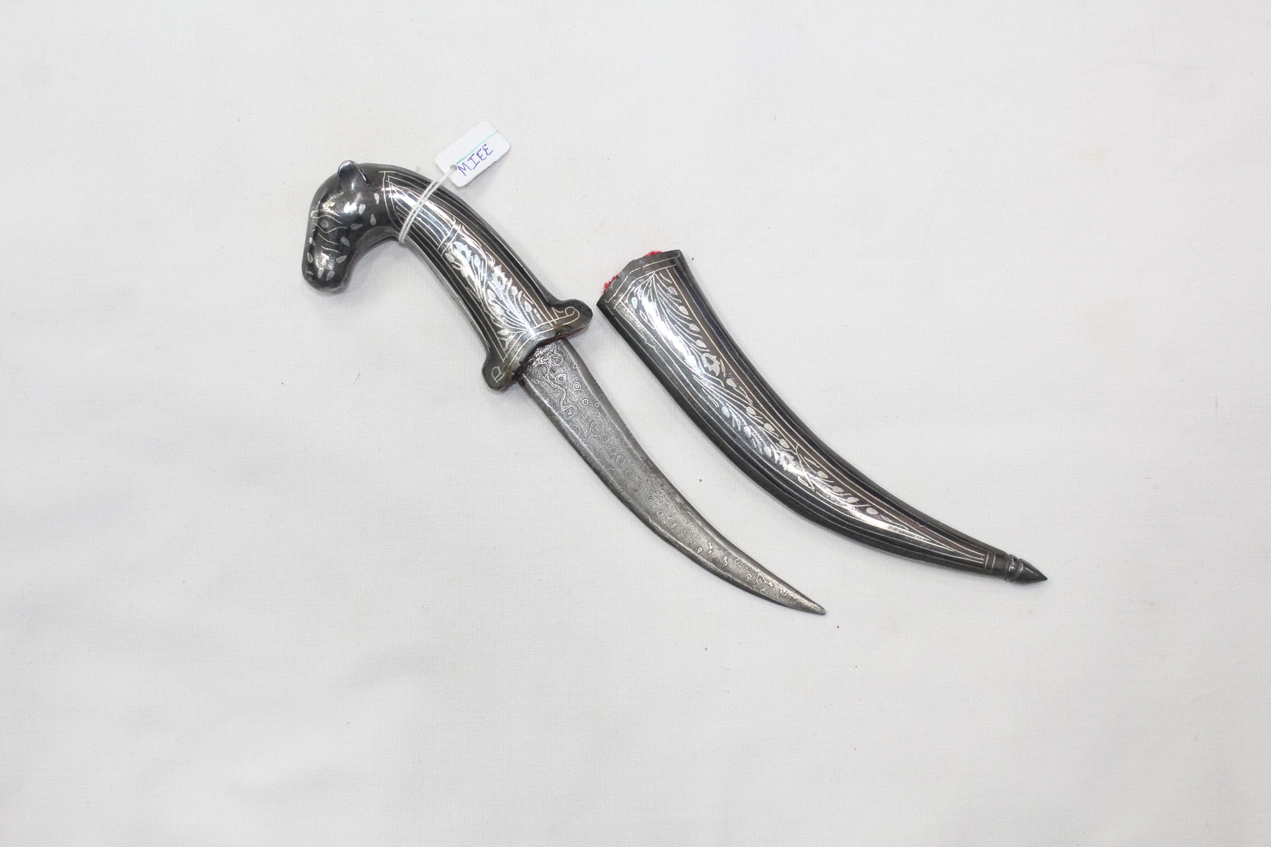 Rajasthan Gems Dagger Knife Camel Hilt Silver Koftgiri Work Damascus Steel Blade Handle E453