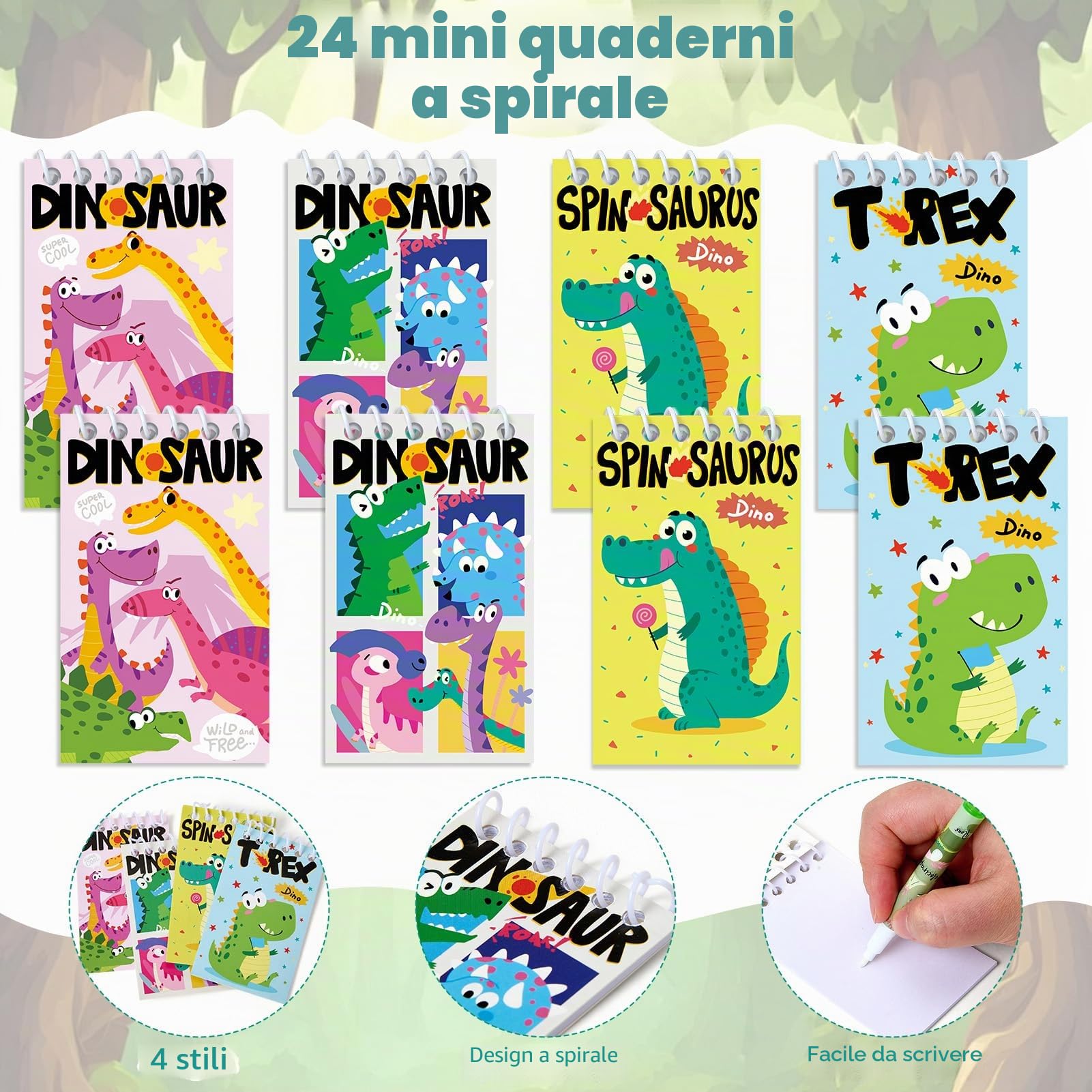 Toyssa 48 Pezzi Gadget Compleanno Bambini con Penna Invisibile & Taccuino, Regalini Fine Festa Compleanno per Bambini, Gadget Pignatta Bambino Bambina (Dinosauro)
