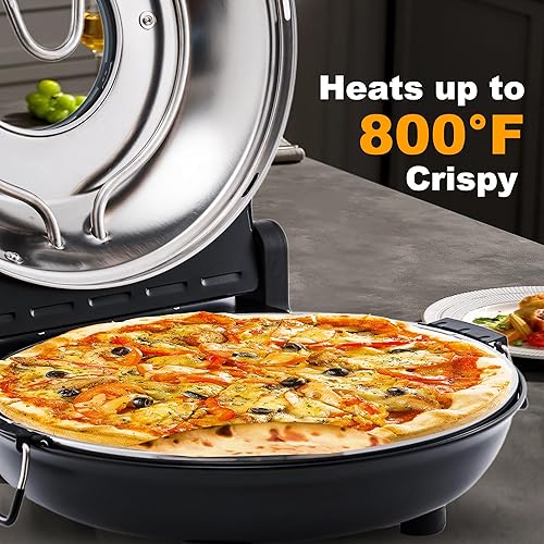 Miniatura 3 de Máquina para hacer pizza (negro), horno de pizza, horno eléctrico portátil de pizza para interiores, cocina de pizza pequeña portátil, cocina