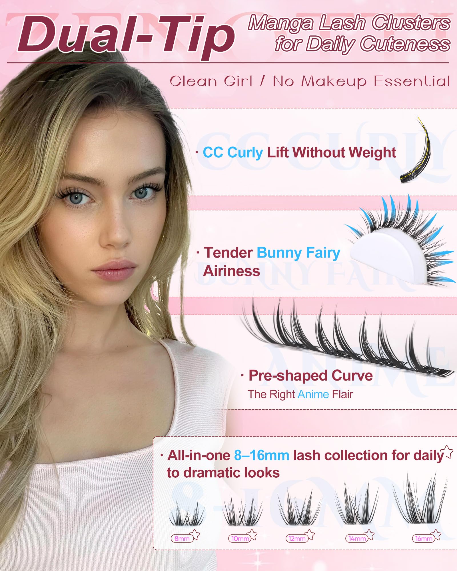 Natural Lash Clusters Manga Eyelash Clusters Wispy Cluster Eyelash Extension Bunny Anime Fairy Individual Lashes Invisible Band Cluster Lashes Freya DIY Lash Extensions C-Curly 8-16mm by zenotti - 4