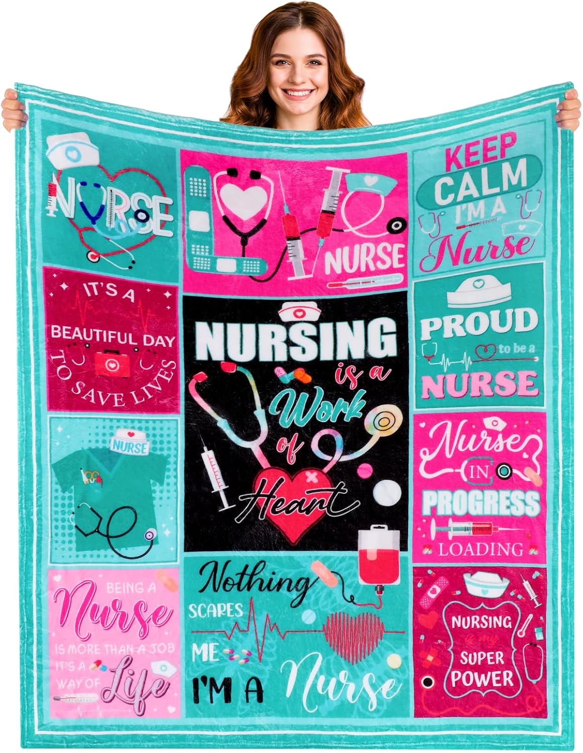 Tranqun Christmas Nurse Gifts for Women 60 x 50 Nurse Practitioner Week Gift Throw Blanket for Healthcare Worker Gifts Nursing Student Graduation, Rn for Nursing Practitioner, Retirement Present