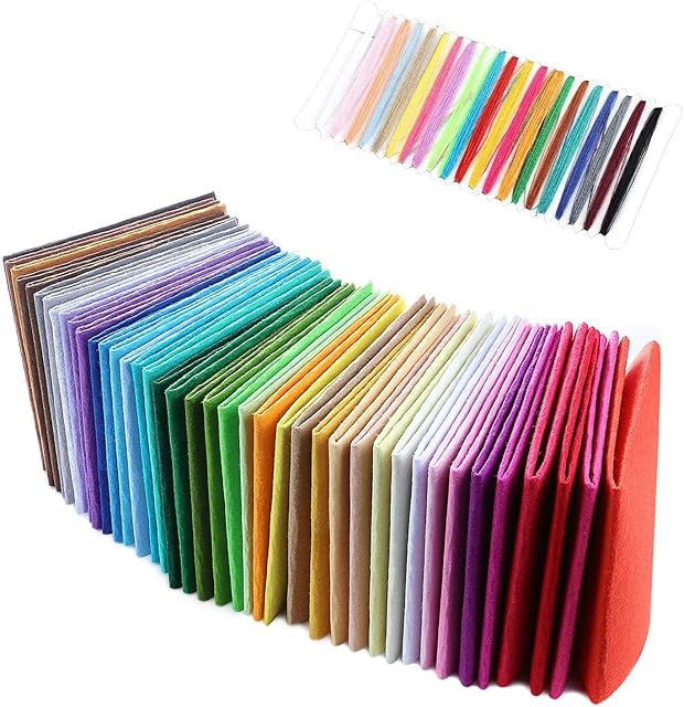Coolty 40PCS Felt Fabric Sheets, Textile Fabrics DIY Craftwork Felt Crafts, Assorted Colours Patchwork Sewing with Thread(30cm x 30cm/12Inch x 12inch)